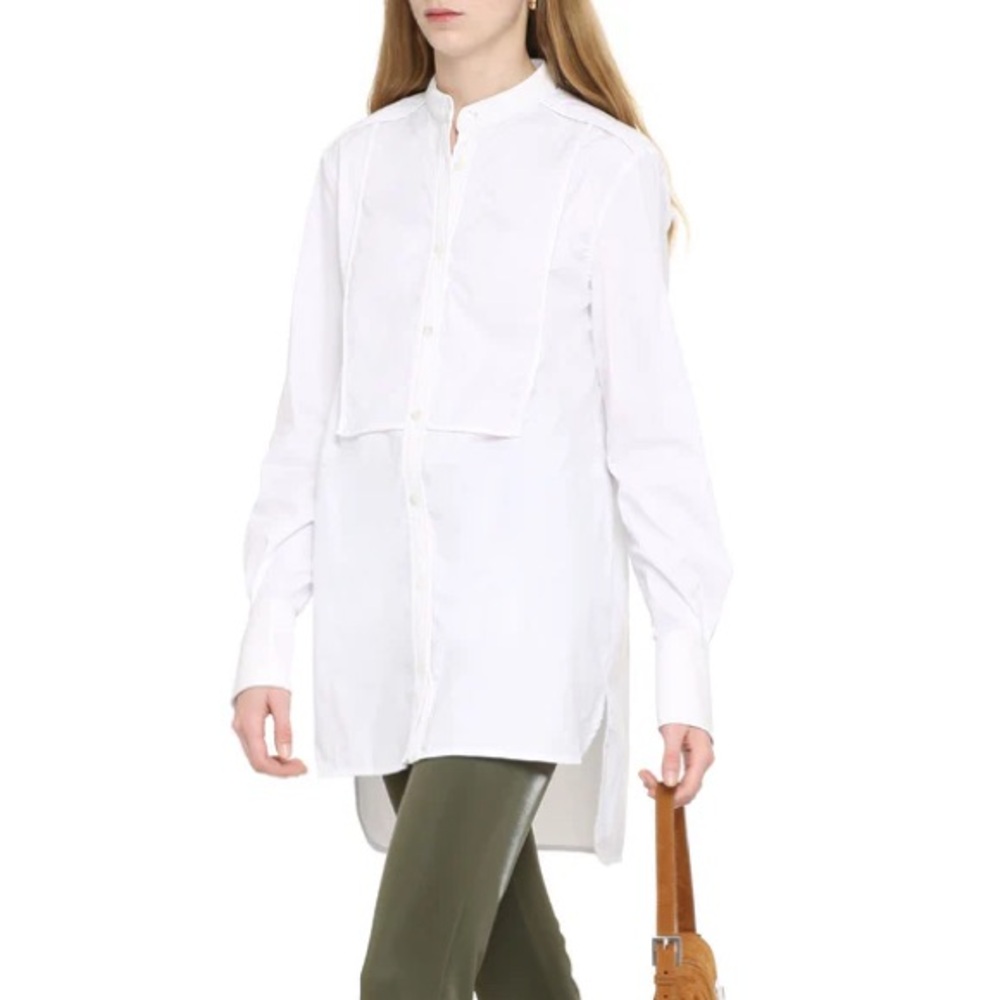 STAUD White Longline Button-Down Shirt